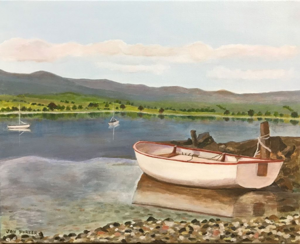 The rowboat. Acrylic on canvas by Jan Parker.